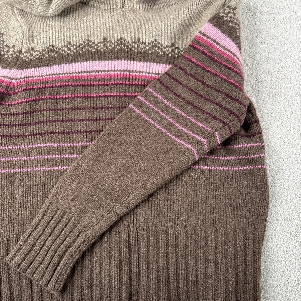Old Navy Sweater Women's XL Brown Pink Long Sleeve Lambswool Striped Hooded‎